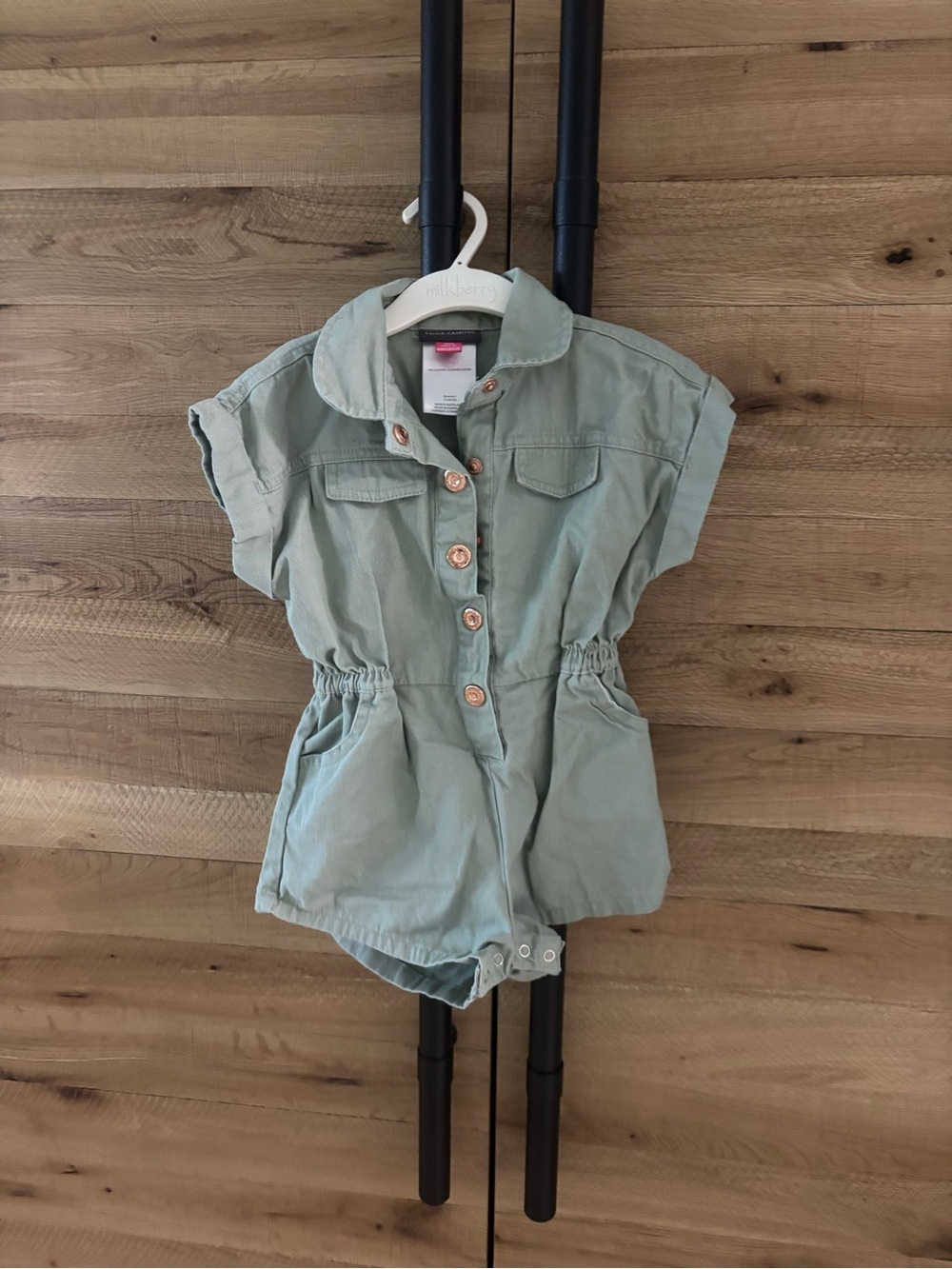 Vince Camuto Baby Girls Utility Romper Sage Green 18M Cotton Short Sleeve Romper